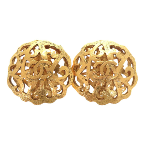 CHANEL Vintage Gold Logo Earrings